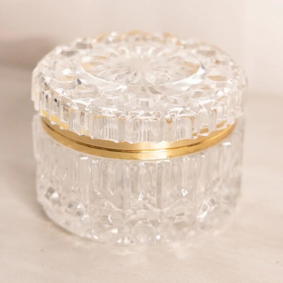 Vintage Medium Circular Clear Crystal Glass Hinged Lidded Jar - Picture 2 of 6